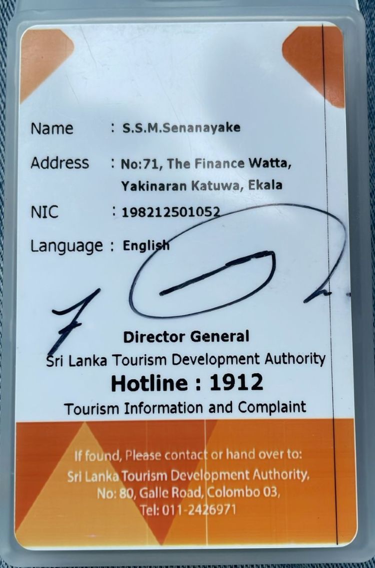 Official SLTDA Tourist Guide License Photo (Back)
